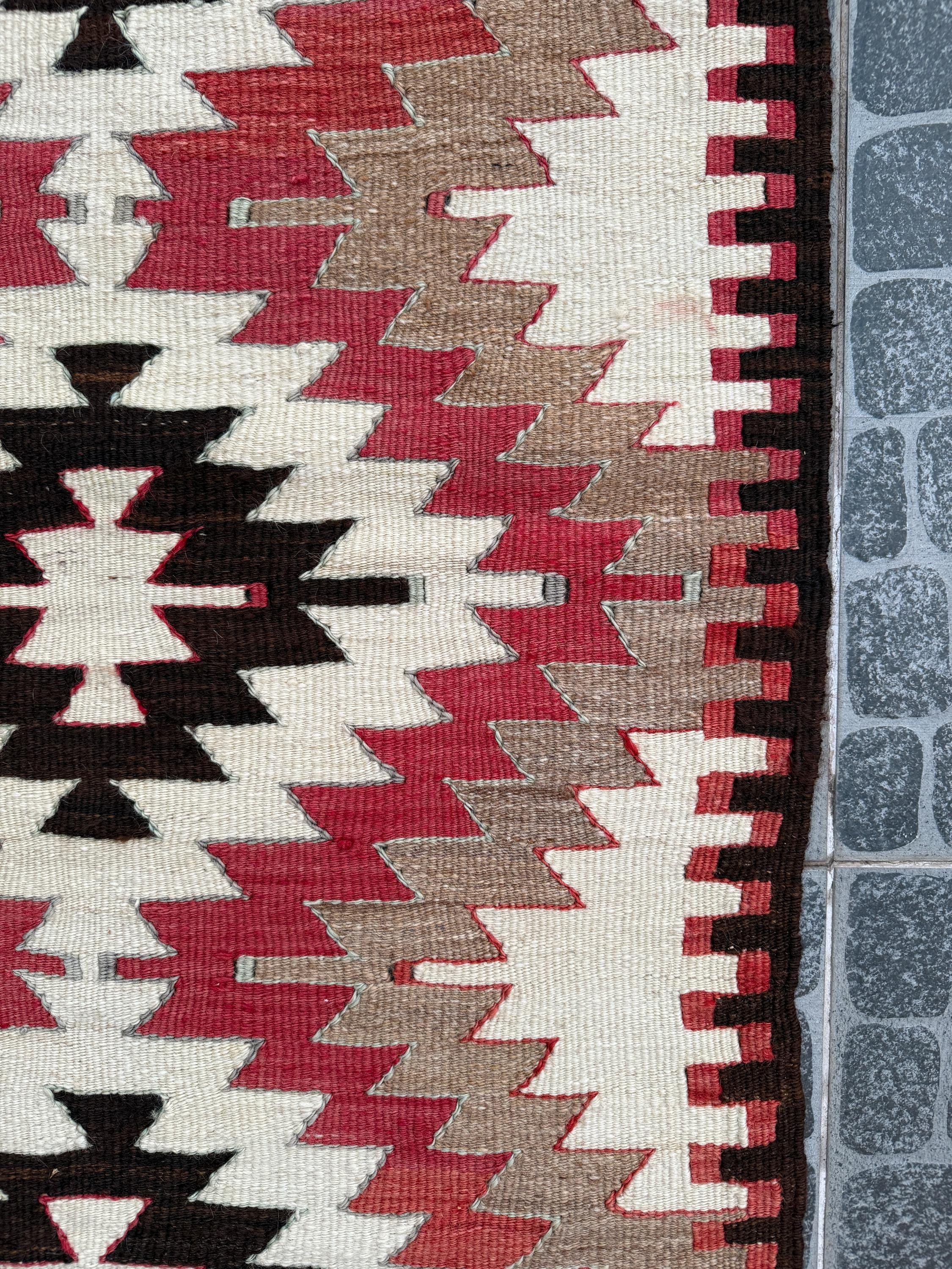 Vintage Turkish Cicim Kilim Rug, Handwoven Geometric Wool, 2.30x4.00 ft