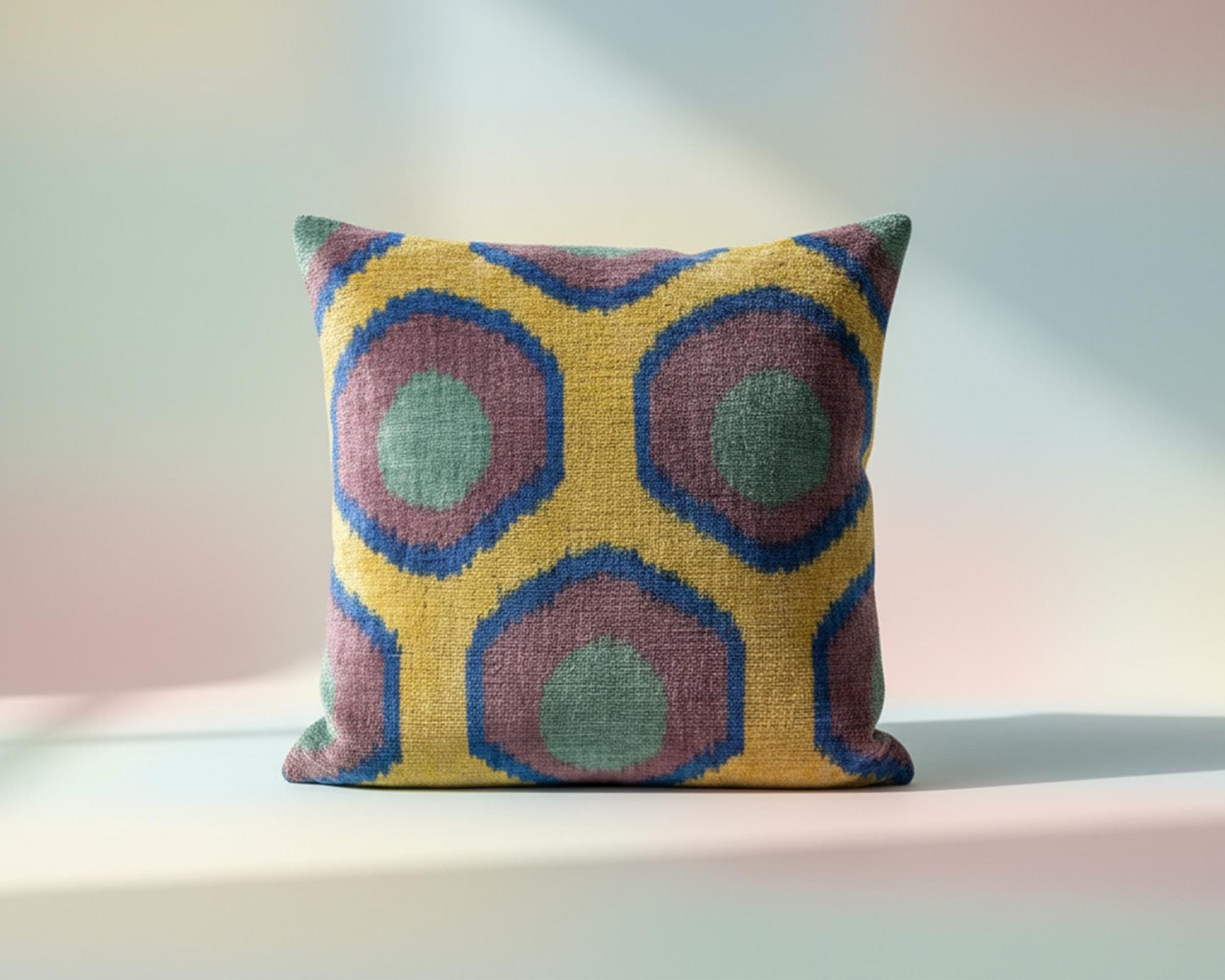 Yellow, Blue & Purple Ikat Pillow Cover 16x24