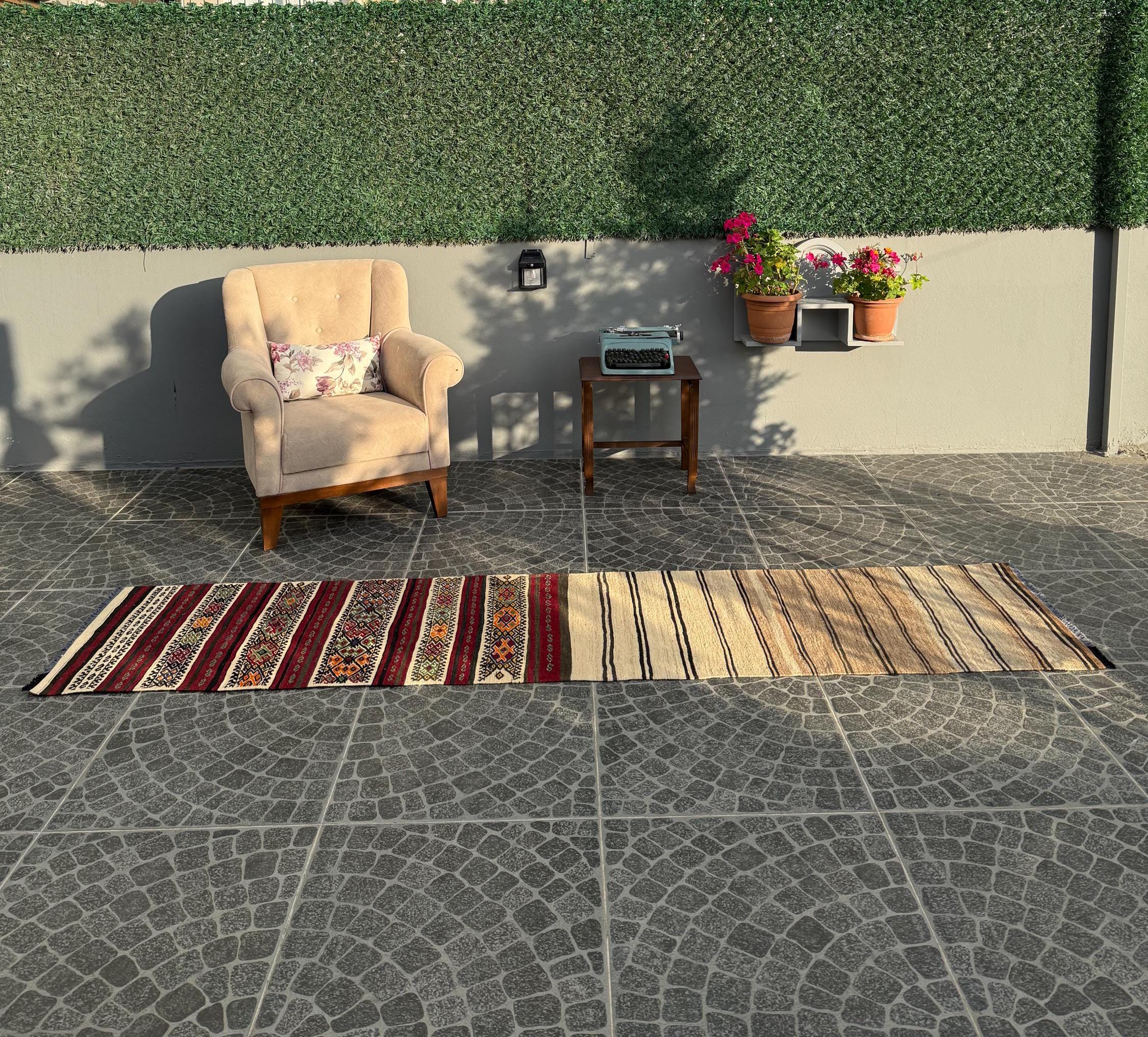 Vintage Turkish Kilim Runner Rug, Boho Decor (2.2x9.42 ft)