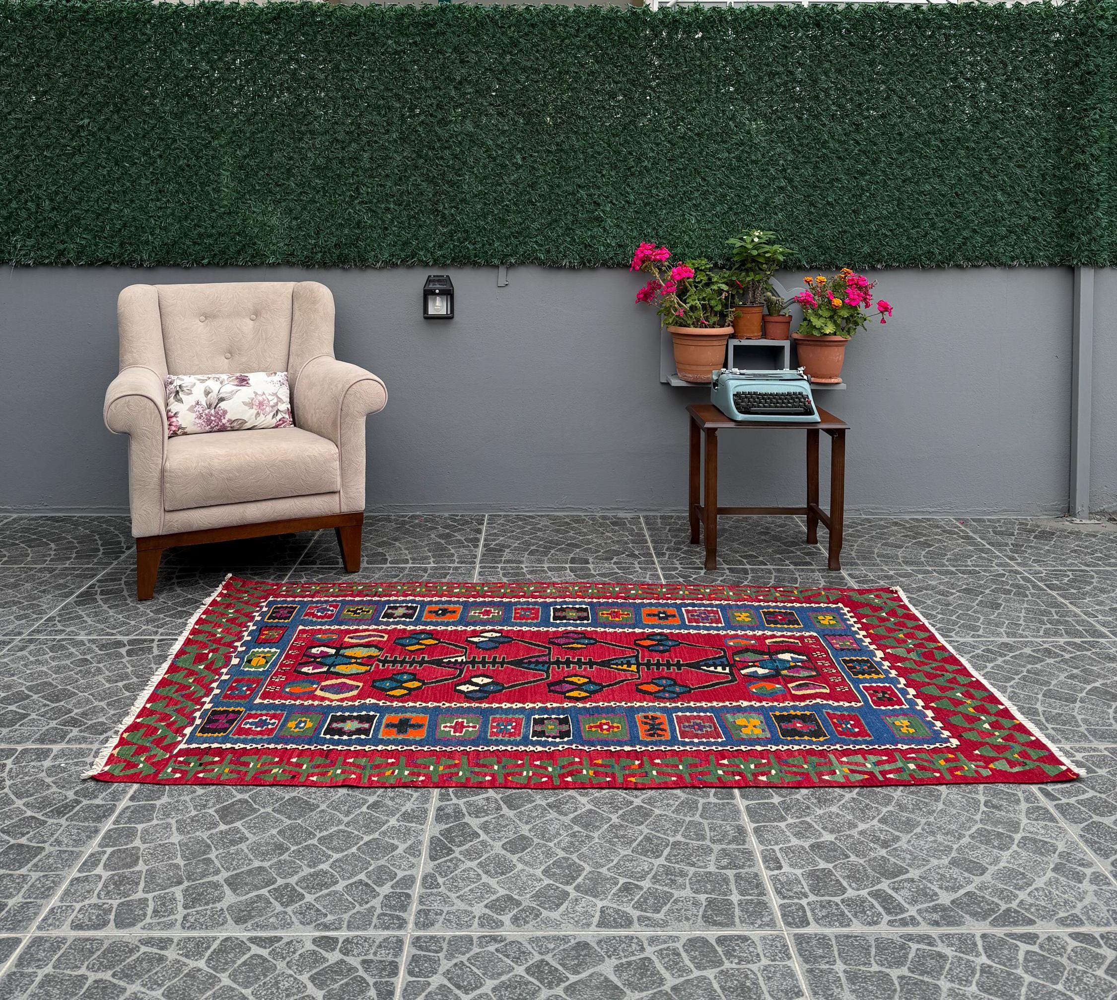 Vintage Tree of Life Kilim Rug, Turkish Handwoven Wool (3.93x6.66ft)