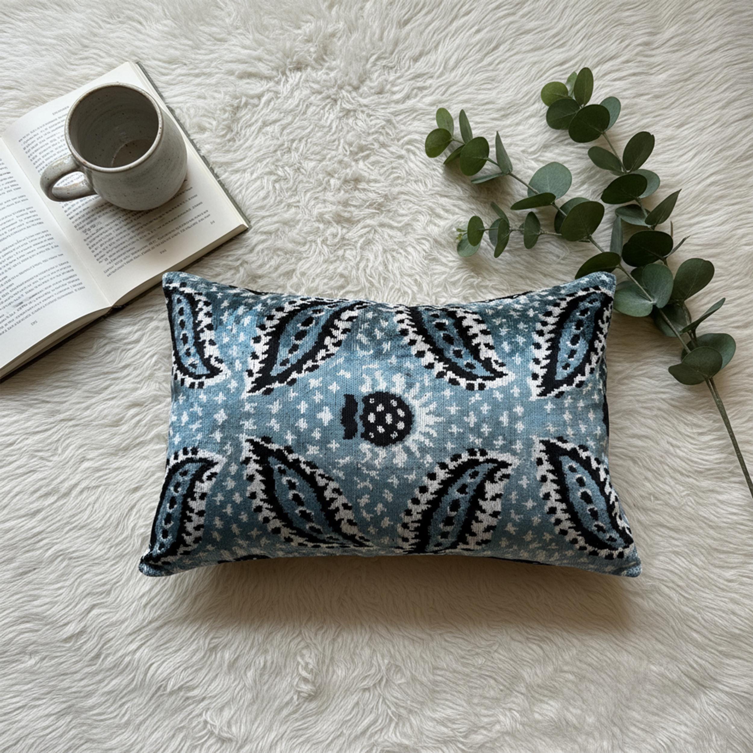 Light Blue and Black Velvet Pillow Cover 16x24