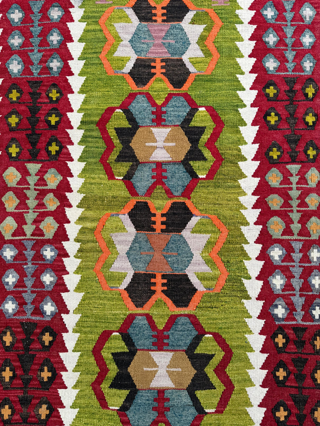 Vintage Turkish Eşme Kilim | Vibrant Green & Red Geometric Wall Hanging Rug | 2.6x3.9 ft (80x118 cm)