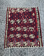 Handwoven Turkish Kilim Rug, Bohemian Geometric Rug (4.07x4.86 ft)