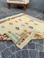 Handwoven Turkish Kilim Rug, Bohemian Geometric Accent Rug (2.89x2.95 ft)