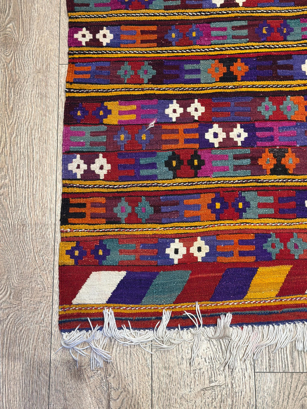 Vintage Turkish Kilim Rug, Handwoven Wool Boho Rug (4.5 x 6.8 ft)