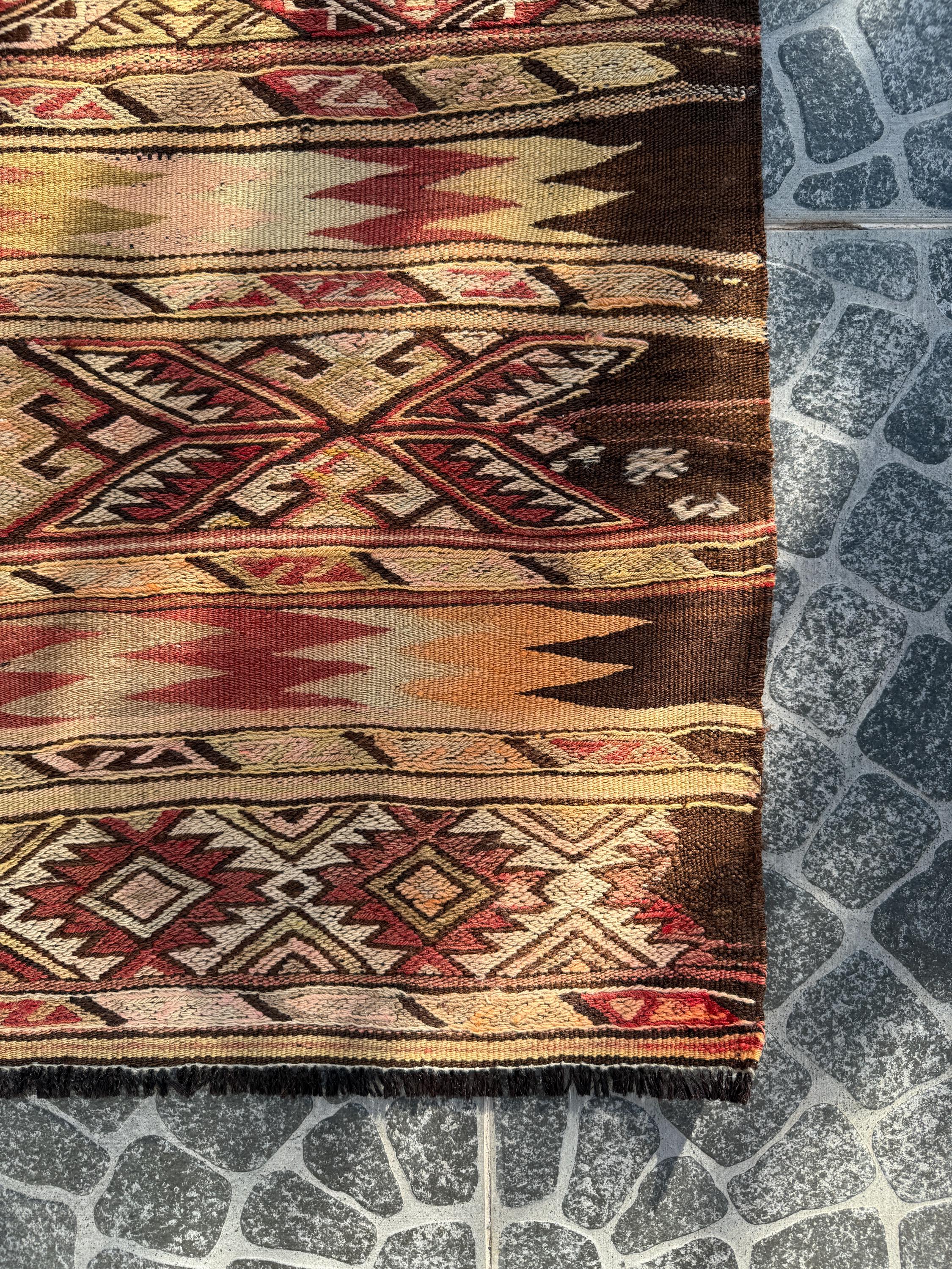 Vintage Turkish Kilim Rug: Handwoven Wool Anatolian Decor (2.92x3.67 ft)