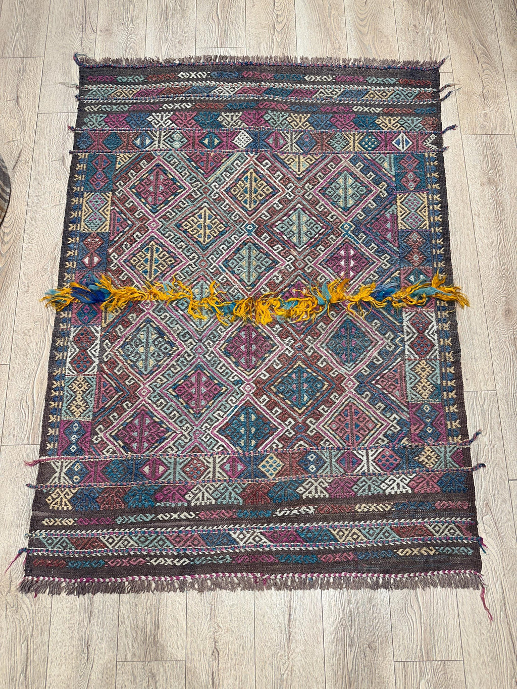 Vintage Turkish Kilim Rug, Geometric Tribal Wool Rug (4.3 x 5.9 ft)
