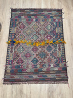 Vintage Turkish Kilim Rug, Geometric Tribal Wool Rug (4.3 x 5.9 ft)
