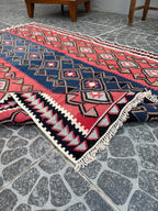 Vintage Handwoven Turkish Kilim Rug, Amulet Star Motifs, 3.44x5.41 ft